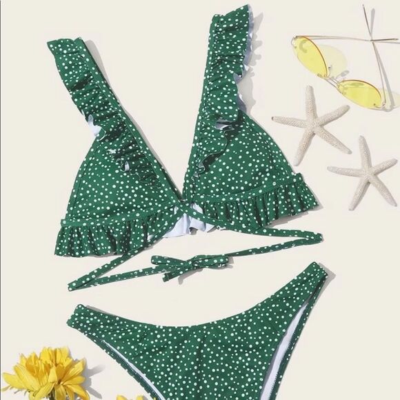 SHEIN Polka Dot Ruffle Triangle Bikini - Picture 1 of 9